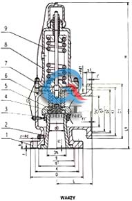 WA42Y波紋管背壓平衡安全閥 (主要連接尺寸)